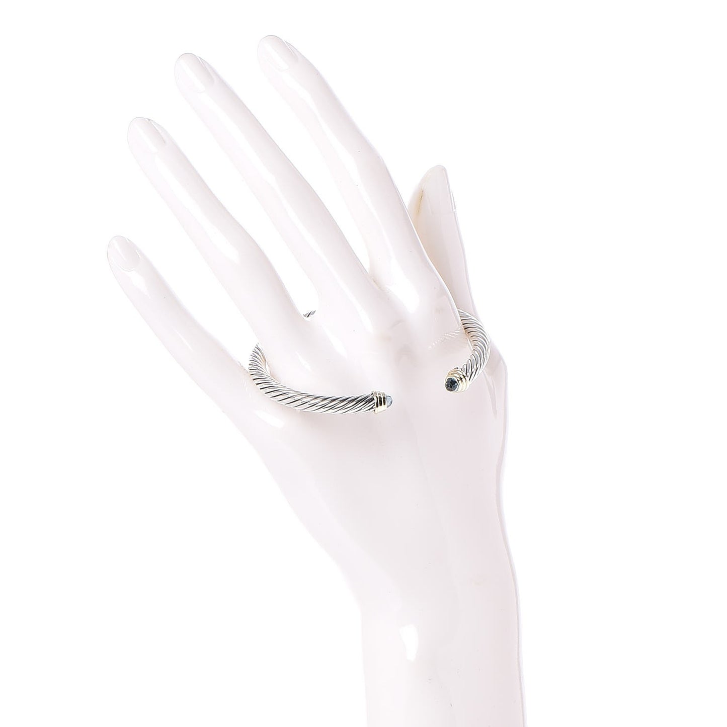 Sterling Silver 14K Yellow Gold Blue Topaz 5mm Cable Classics Petite Color Bracelet