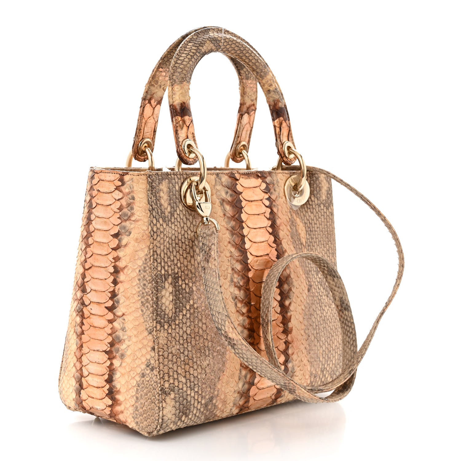 Christian Dior Metallic Snakeskin Medium Lady Dior Beige Gold 3 of 10