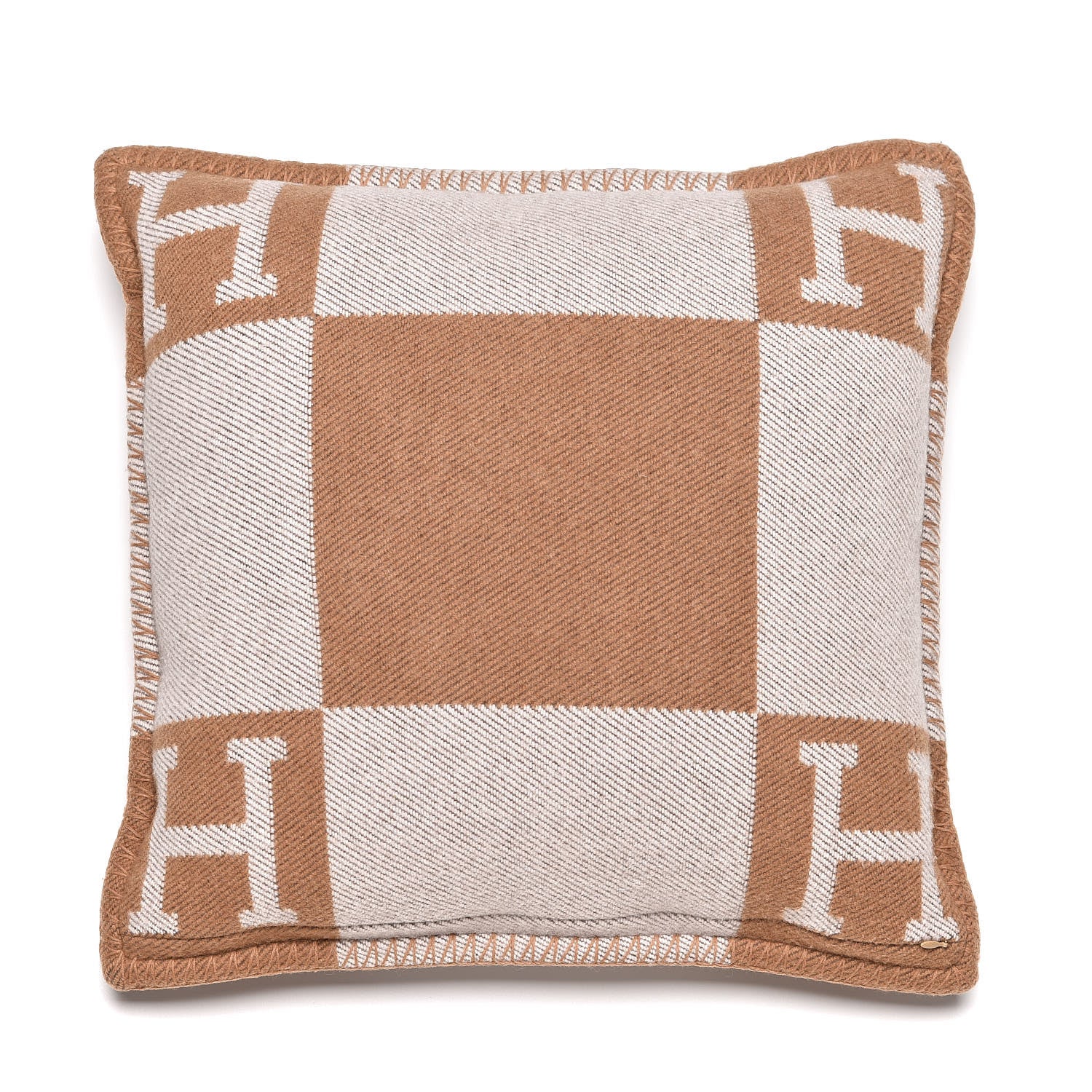 Hermes Wool Cashmere Avalon Pillow PM Ecru Camel 3 of 4