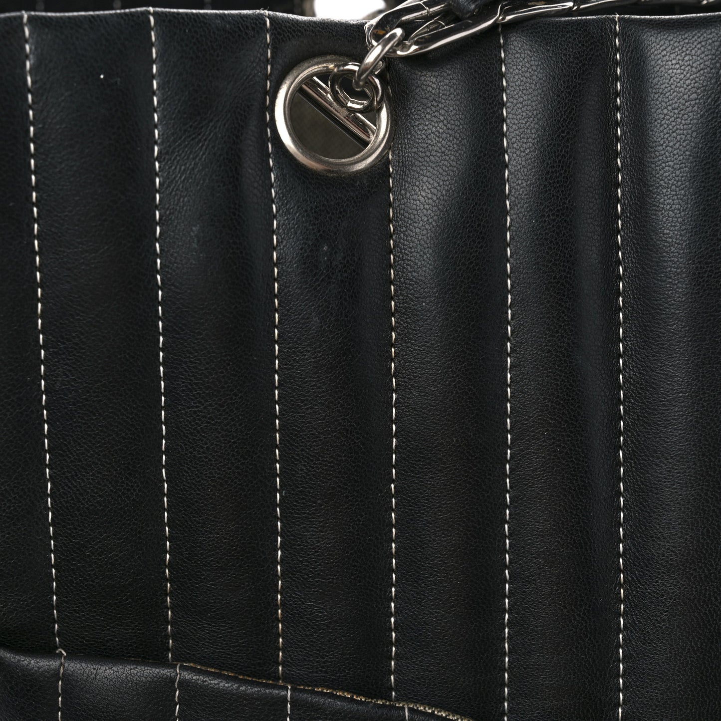 Lambskin Vertical Quilted Large Mademoiselle Tote Black