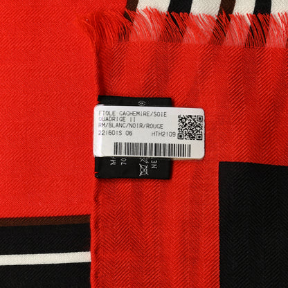 Hermes Cashmere Silk Encadre H Passant Giant Scarf 140 Gris Chine Rouge Black 4 of 4