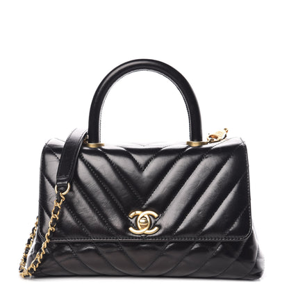 Chanel Calfskin Chevron Quilted Mini Coco Handle Flap Black 1 of 10