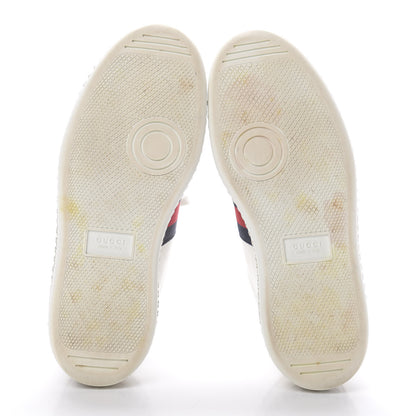Gucci Calfskin Crystal Web LOVED Embroidered Womens Ace Platform Sneakers 36 White Red Flame Notte 5 of 11