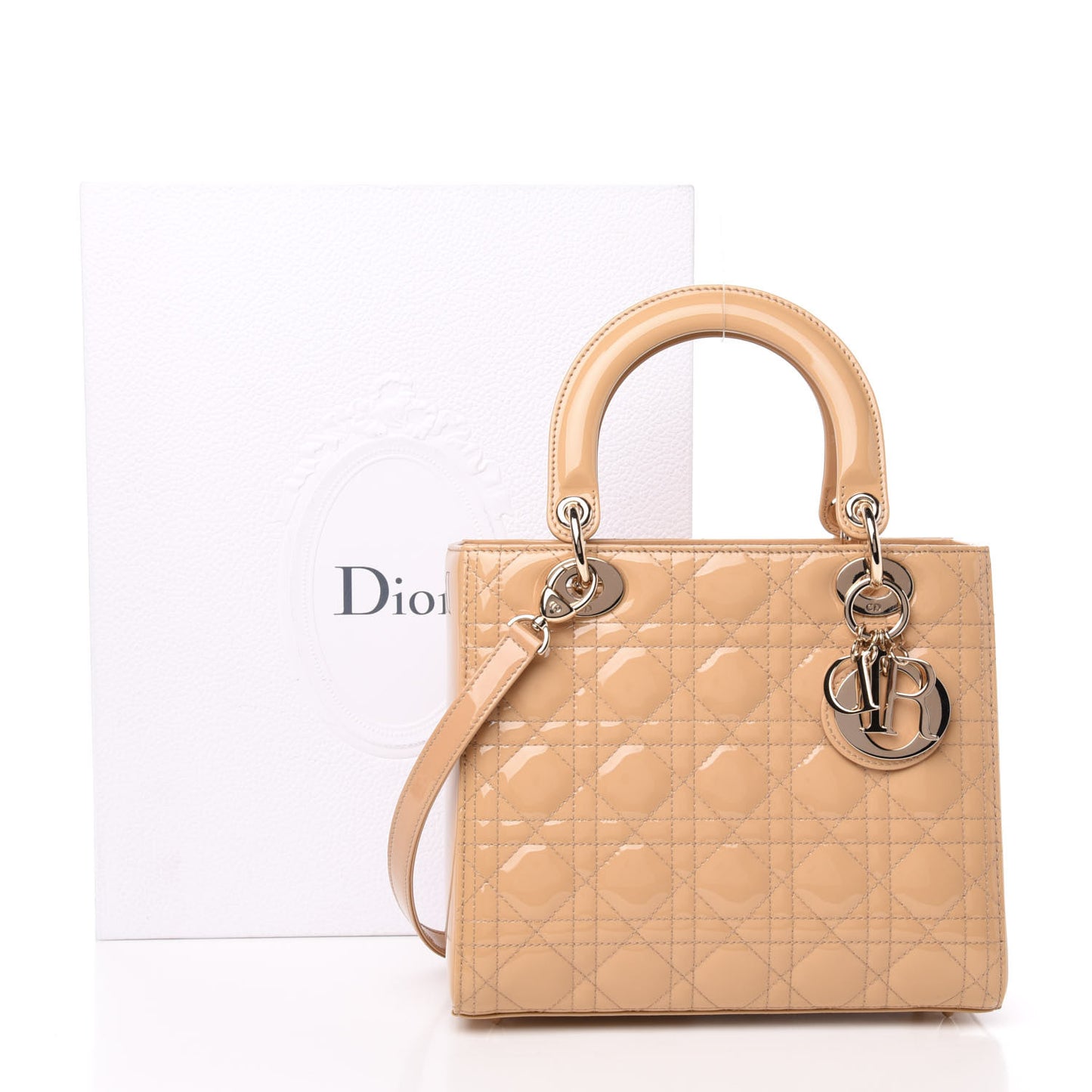 Patent Cannage Medium Lady Dior Beige