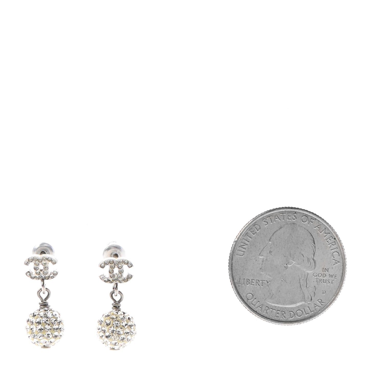 Crystal CC Drop Earrings White Silver