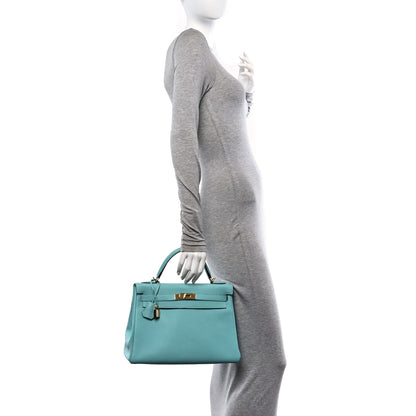 Hermes Togo Kelly Retourne 32 Bleu Atoll 2 of 10
