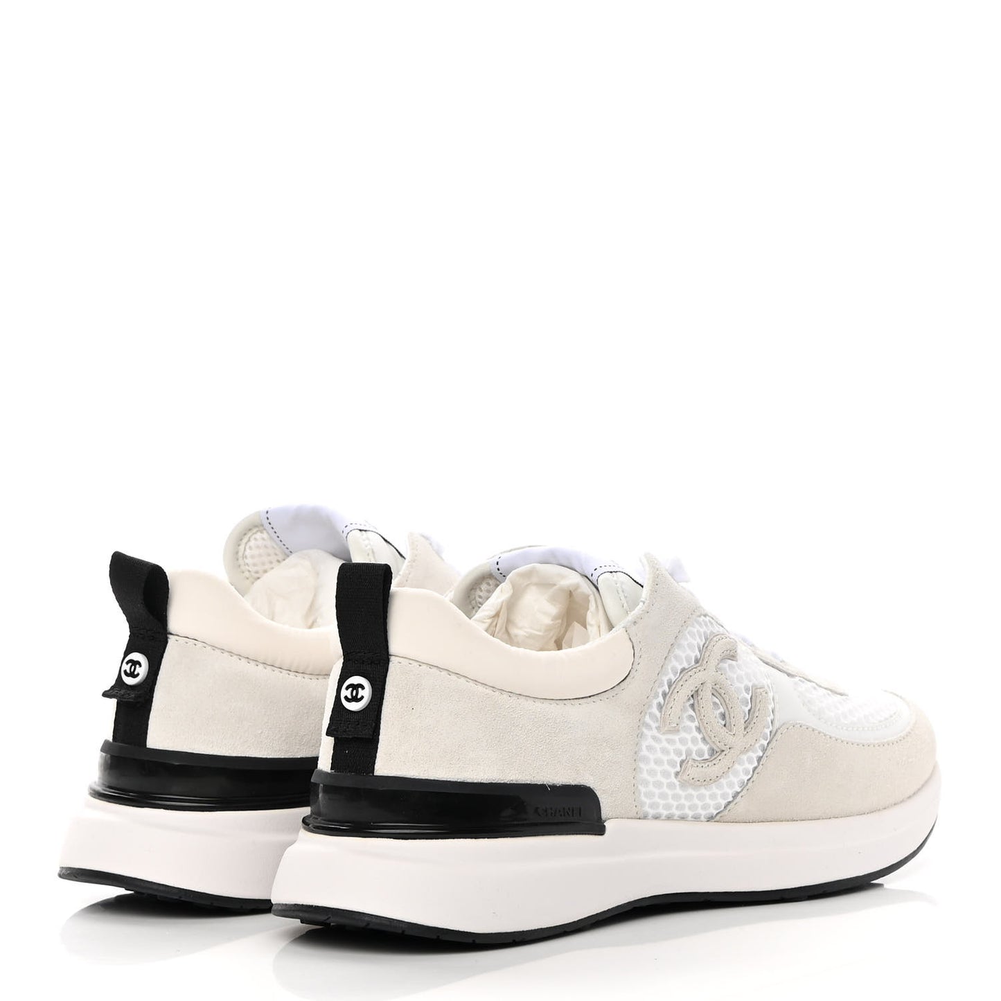 Calfskin Mesh Lycra Suede Womens Logo Sneakers 38.5 White