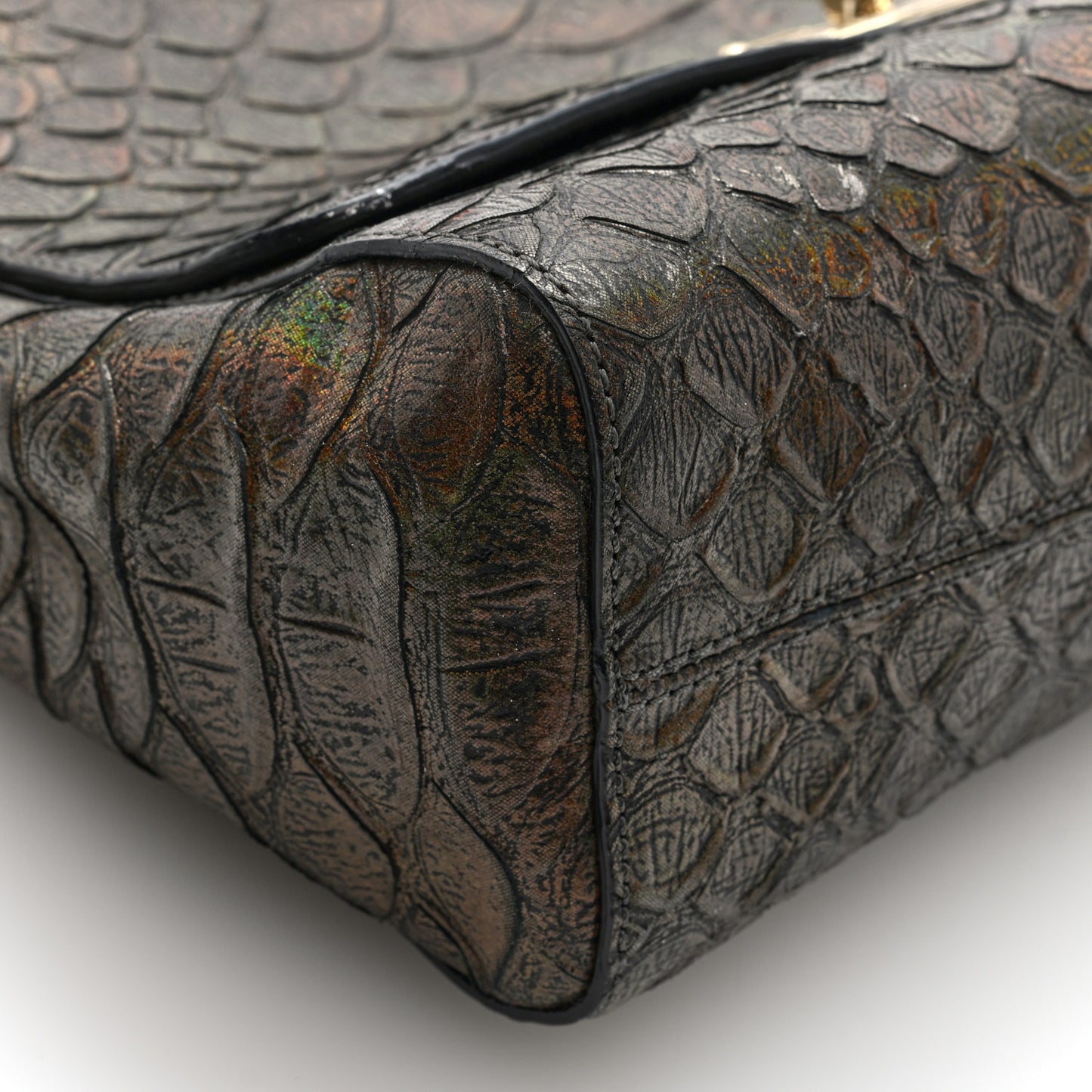 Iridescent Nappa Crocodile Embossed Medium Lily Bronze