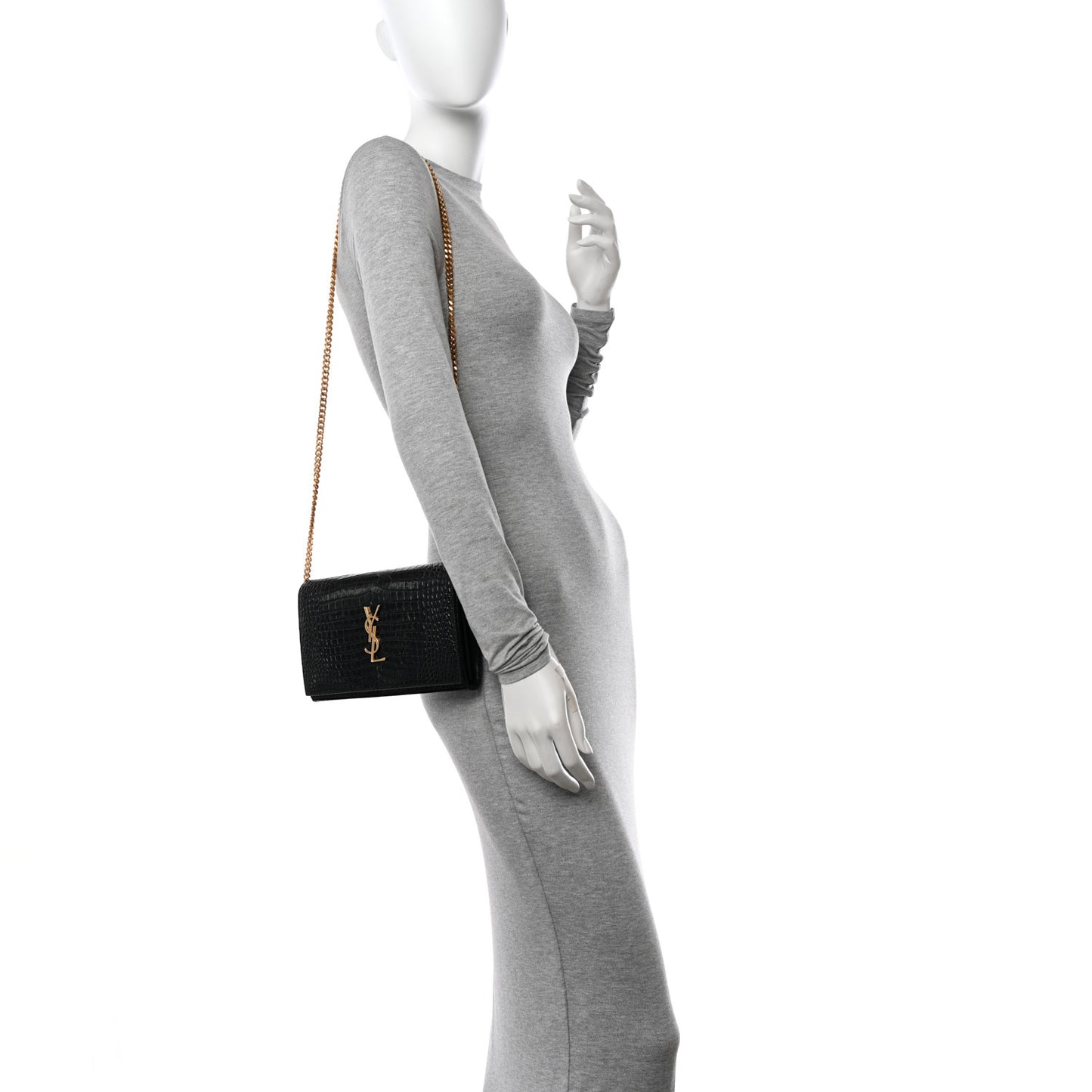 Calfskin Crocodile Embossed Cassandre Wallet On Chain WOC Black