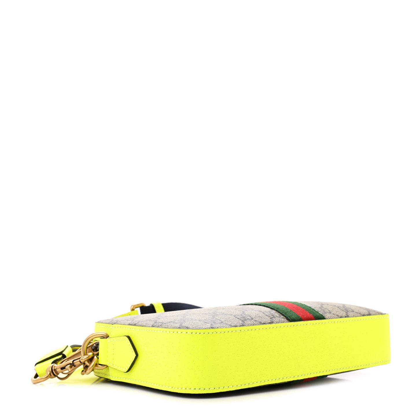 GG Supreme Monogram Textured Dollar Calfskin Web Ophidia Wristlet Shoulder Bag Beige Ebony Yellow