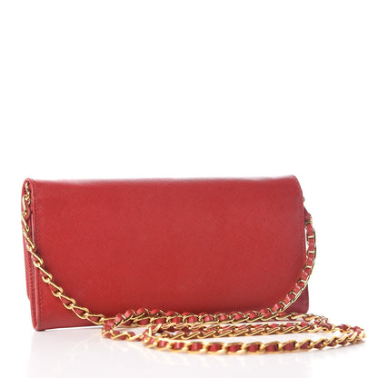 Prada Saffiano Metal Oro Chain Wallet Fuoco 3 of 13