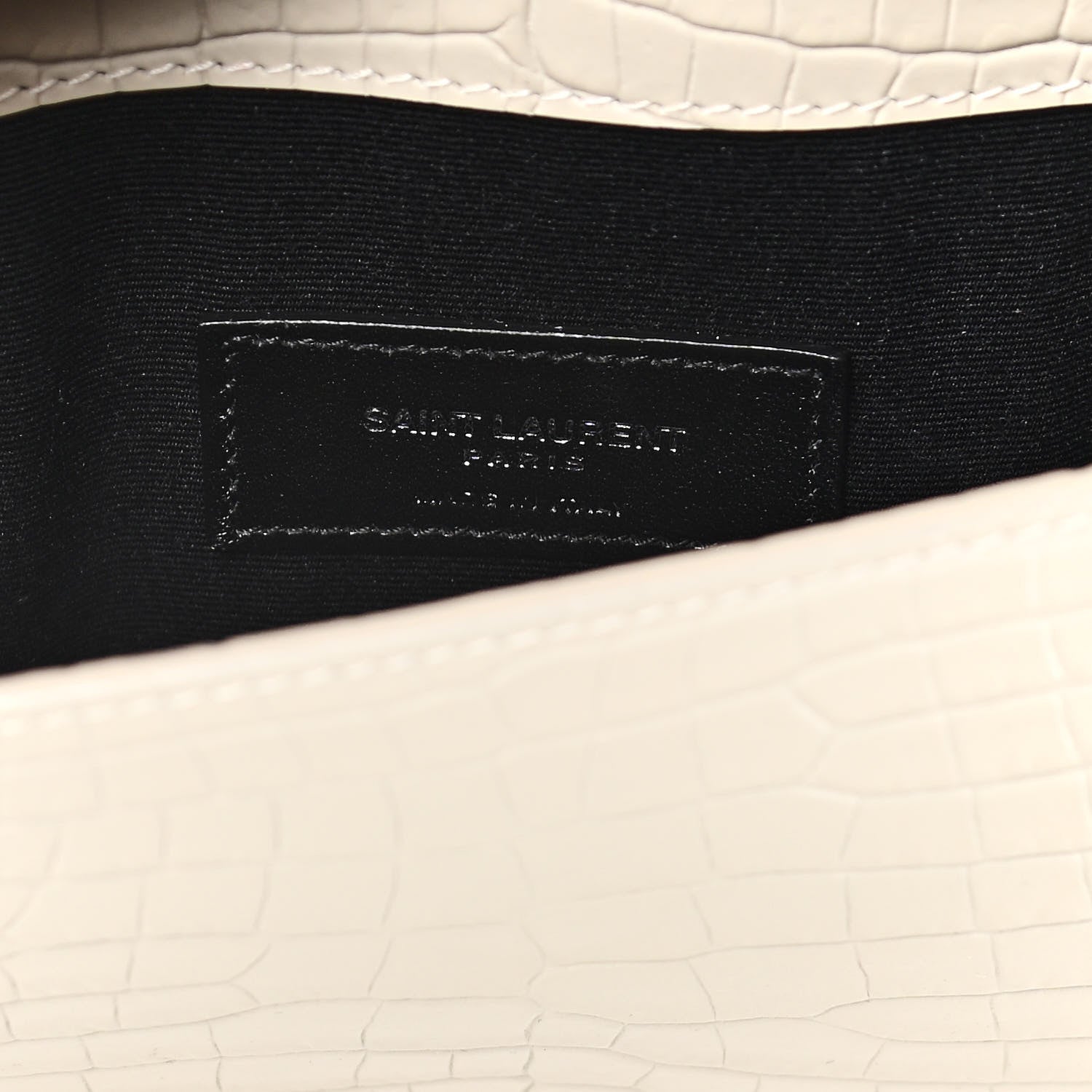 Saint Laurent Calfskin Crocodile Embossed Uptown Monogram Pouch Crema Soft 6 of 9