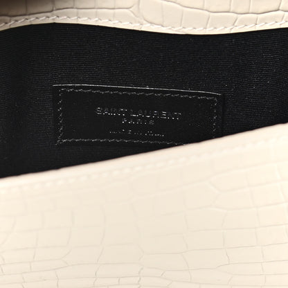 Saint Laurent Calfskin Crocodile Embossed Uptown Monogram Pouch Crema Soft 6 of 9