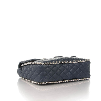 Chanel Washed Lambskin Quilted Chain Around Maxi Flap Dark Navy Blue 4 of 8