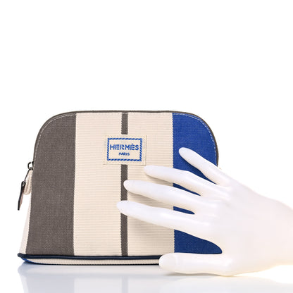 Hermes Cotton Stripe Bolide Rayures Rocabar Mini Travel Cosmetic Pouch Azur Etoupe 2 of 10