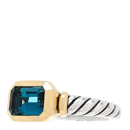 David Yurman Sterling Silver 18K Yellow Gold Blue Topaz Novella Ring 53 6.25 3 of 6