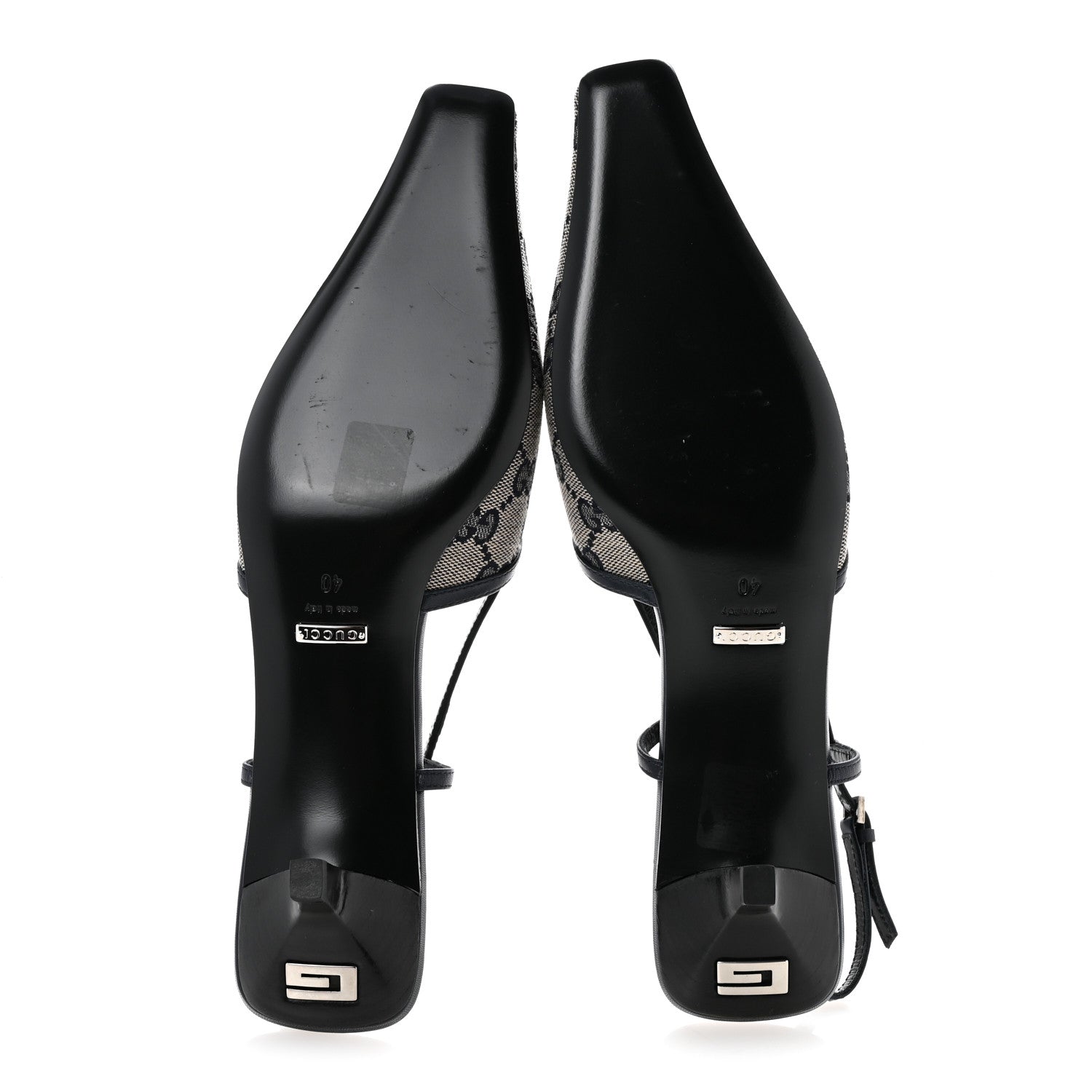 Gucci GG Monogram Malaga Kid Square G 75mm Slingback Pumps 40 Black 6 of 8