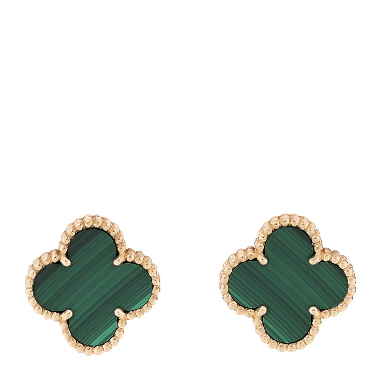 18K Yellow Gold Malachite Vintage Alhambra Earrings