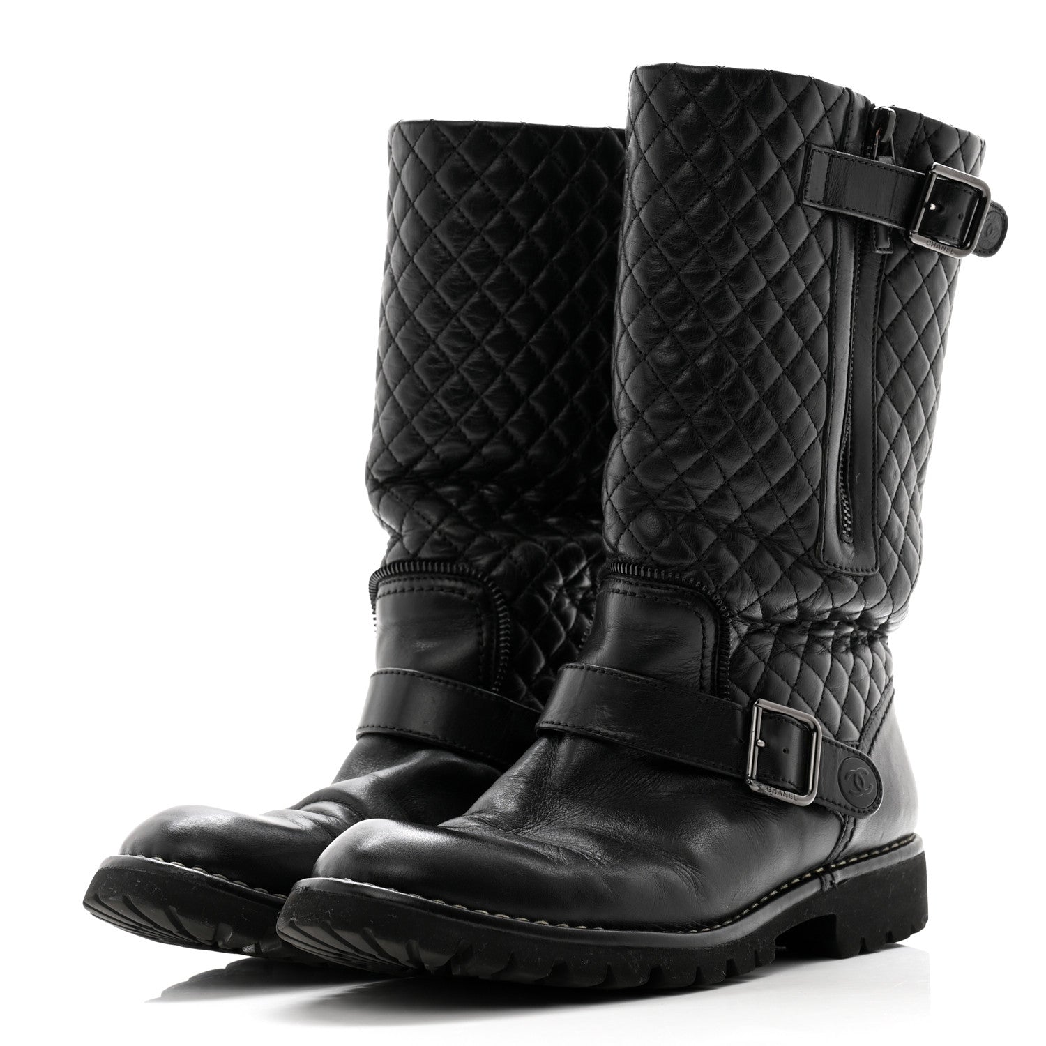 Chanel Calfskin Quilted Biker Boots 40 Black 3 of 11