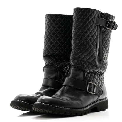 Chanel Calfskin Quilted Biker Boots 40 Black 3 of 11