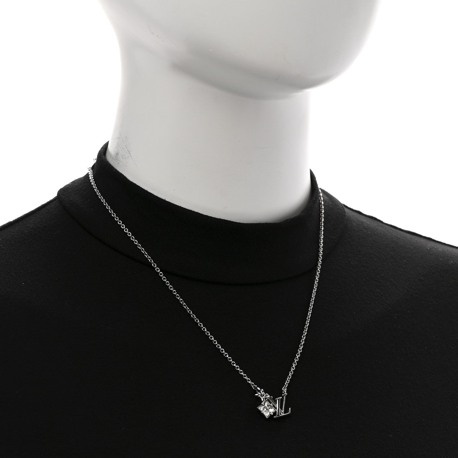 Louis Vuitton Metal Crystal Loulougram Necklace Silver 2 of 8