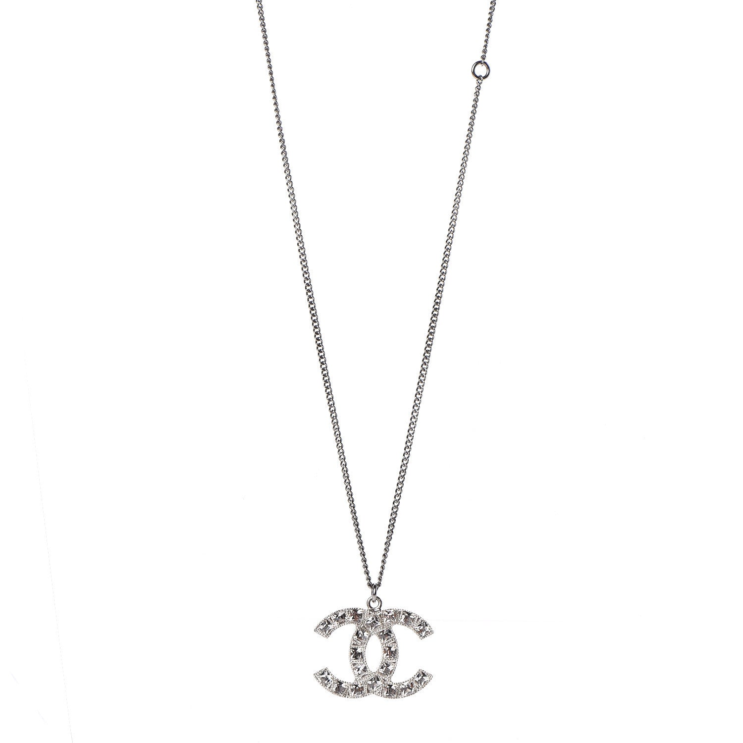Chanel Baguette Crystal CC Necklace Silver 1 of 5