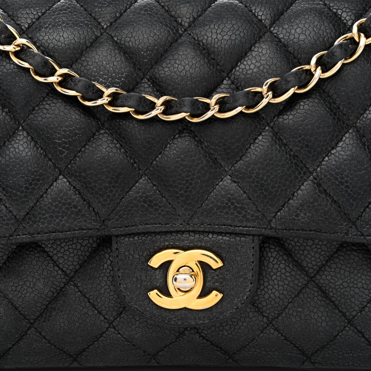 Caviar Quilted Medium Double Flap Black