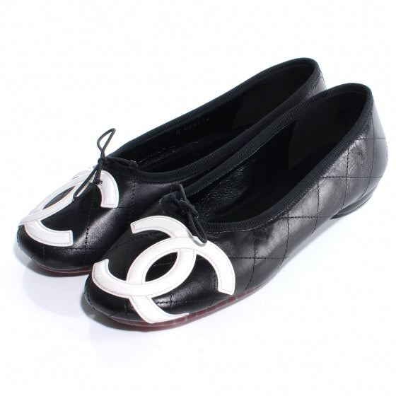 Leather Quilted Cambon CC Ballet Flats 9.5 Black