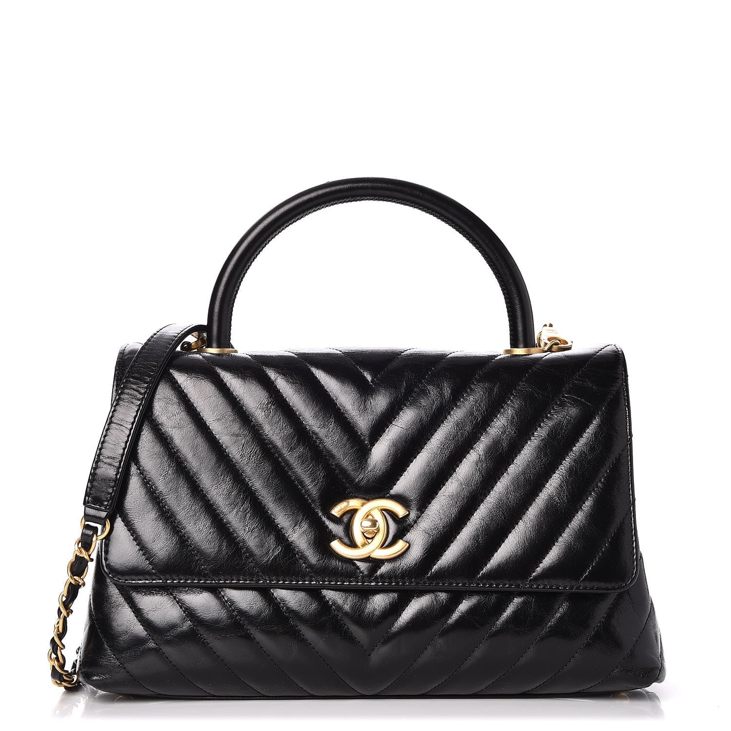 Chanel Calfskin Chevron Quilted Small Coco Handle Flap Black 1 of 8