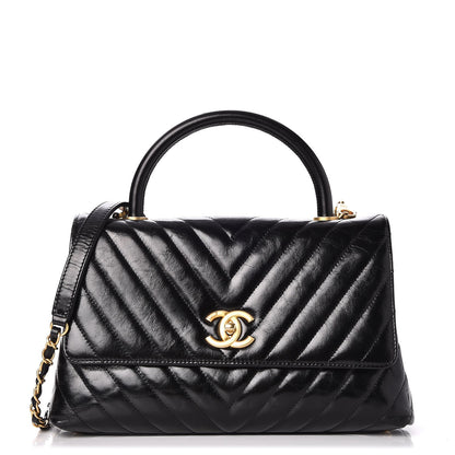 Chanel Calfskin Chevron Quilted Small Coco Handle Flap Black 1 of 8