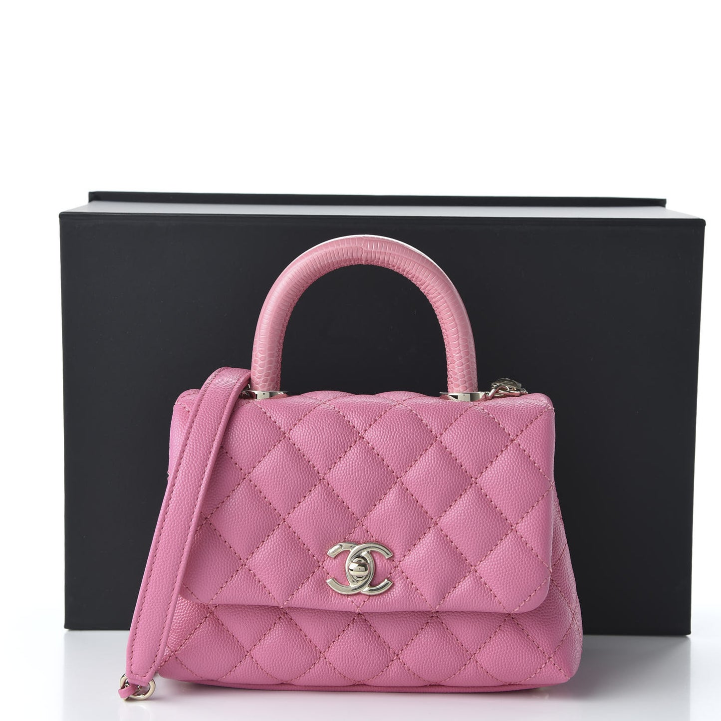 Caviar Quilted Lizard Embossed Extra Mini Coco Handle Flap Pink