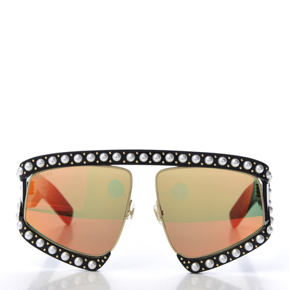 Gucci Acetate Pearl Rectangular Frame Sunglasses GG0234S Black Orange 2 of 7