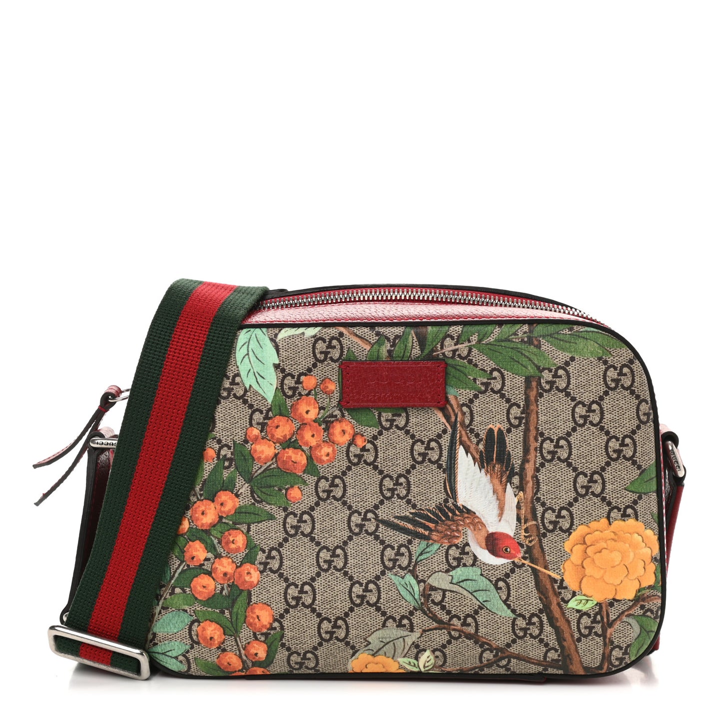 GG Supreme Monogram Tian Web Camera Bag Beige Multicolor Red