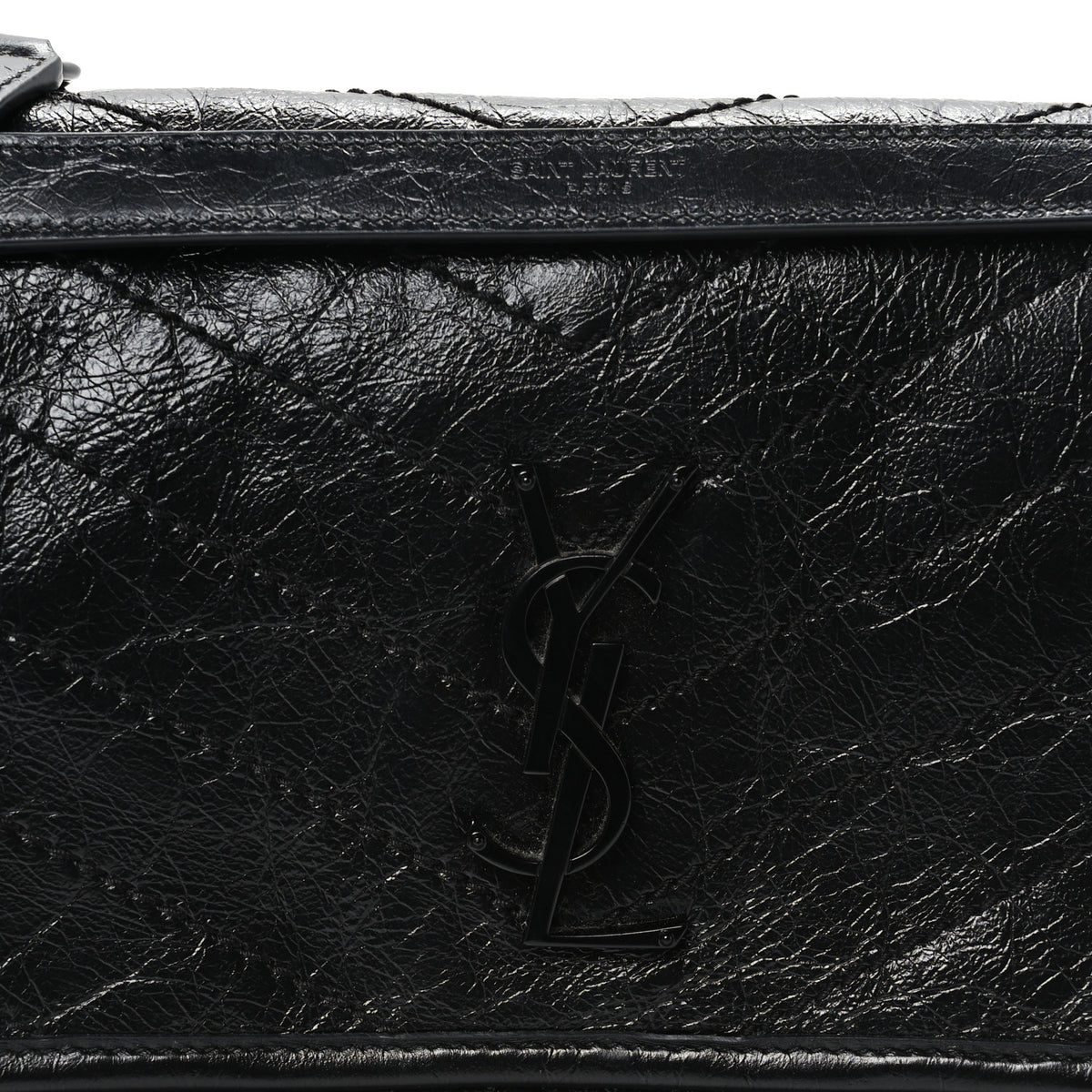 Crinkled Calfskin Matelasse Monogram Medium Niki Chain Satchel Black