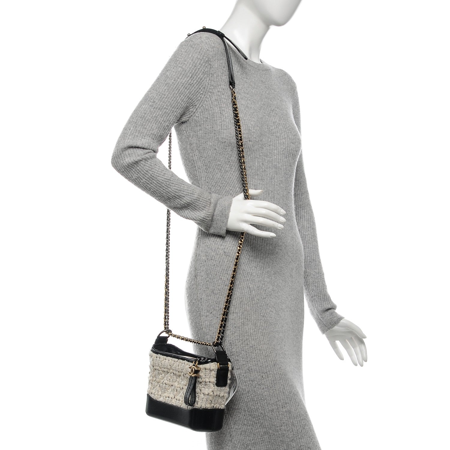 Chanel Tweed Calfskin Quilted Small Gabrielle Hobo Black 2 of 7