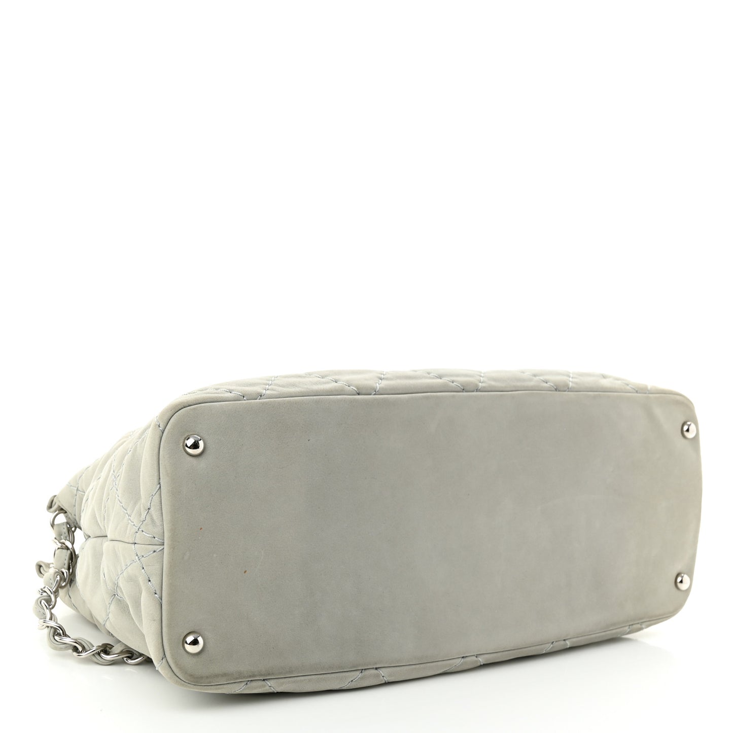 Iridescent Calfskin Diamond Stitched CC Shopping Tote Gris Clair