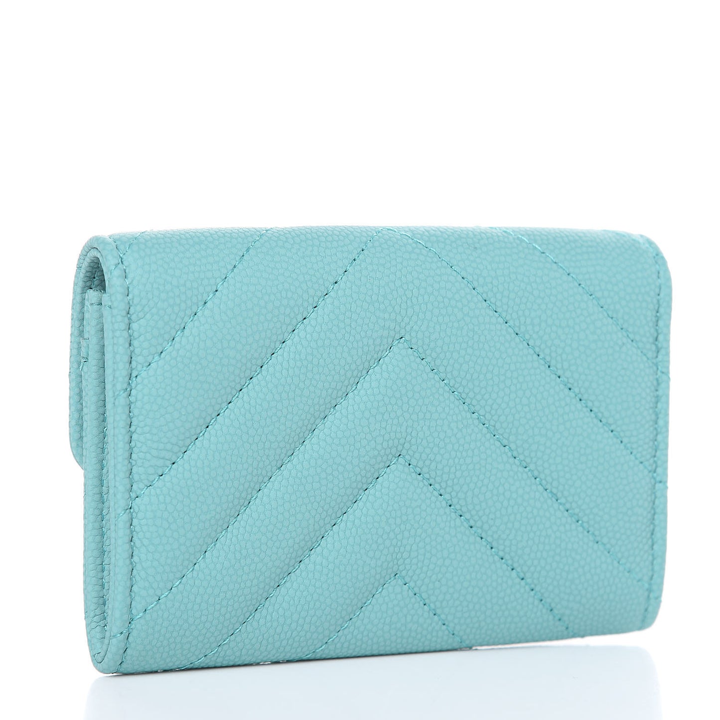 Caviar Chevron Quilted Card Holder Wallet Green