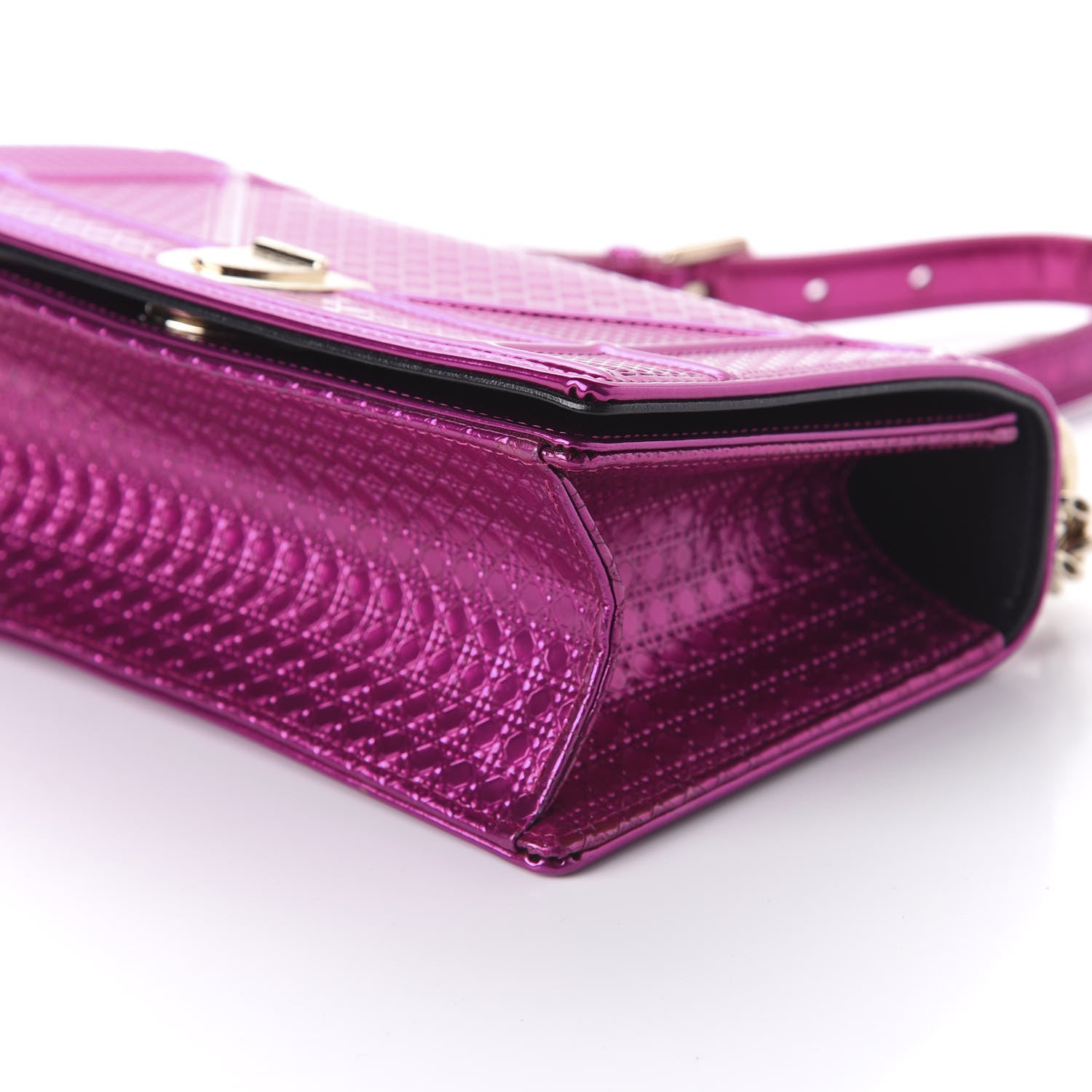 Christian Dior Metallic Patent Micro-Cannage Small Diorama Flap Bag Fuchsia 7 of 9