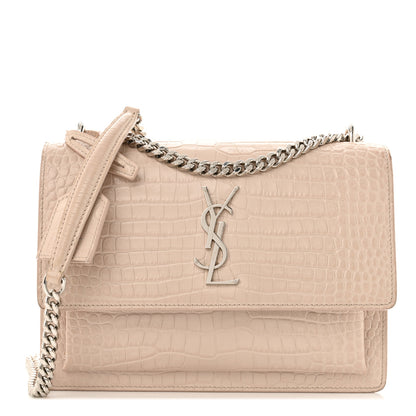 Saint Laurent Calfskin Crocodile Embossed Medium Monogram Sunset Rose Antic 1 of 14