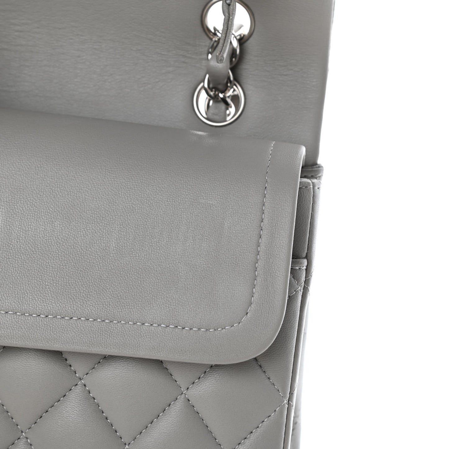 Lambskin Quilted Medium Double Flap Grey