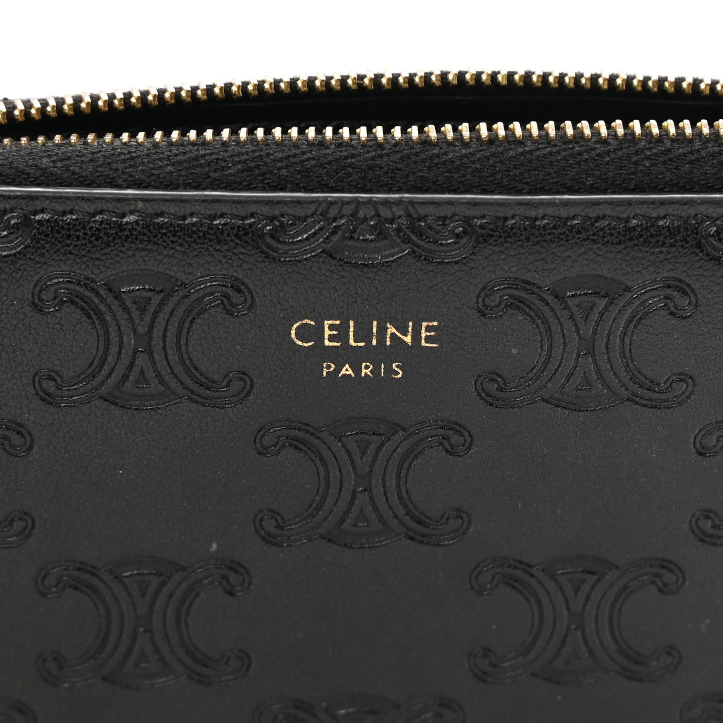 Smooth Calfskin Triomphe Embossed Coin and Card Pouch Black
