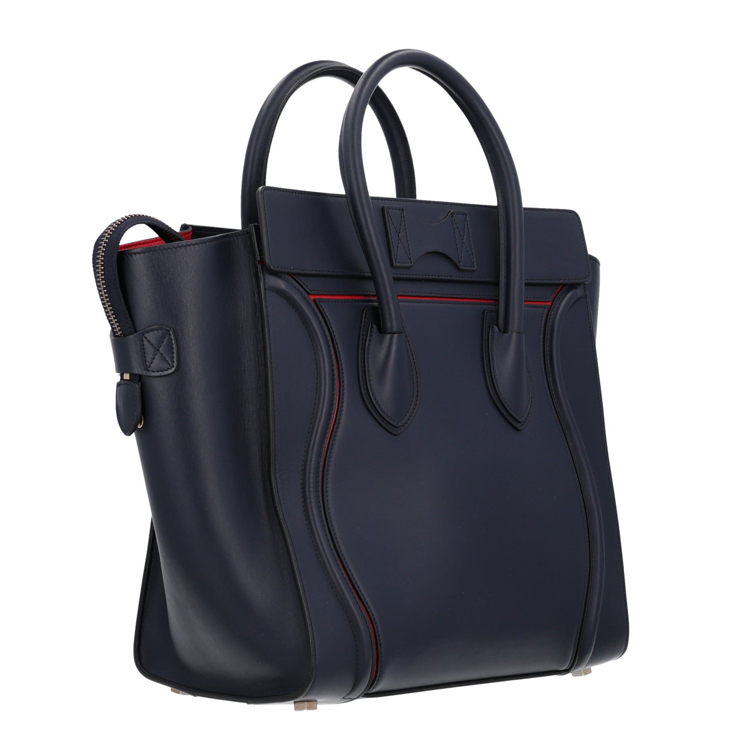 Satin Debossed Calfskin Mini Luggage Navy Blue