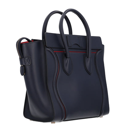 Celine Satin Debossed Calfskin Mini Luggage Navy Blue 3 of 10