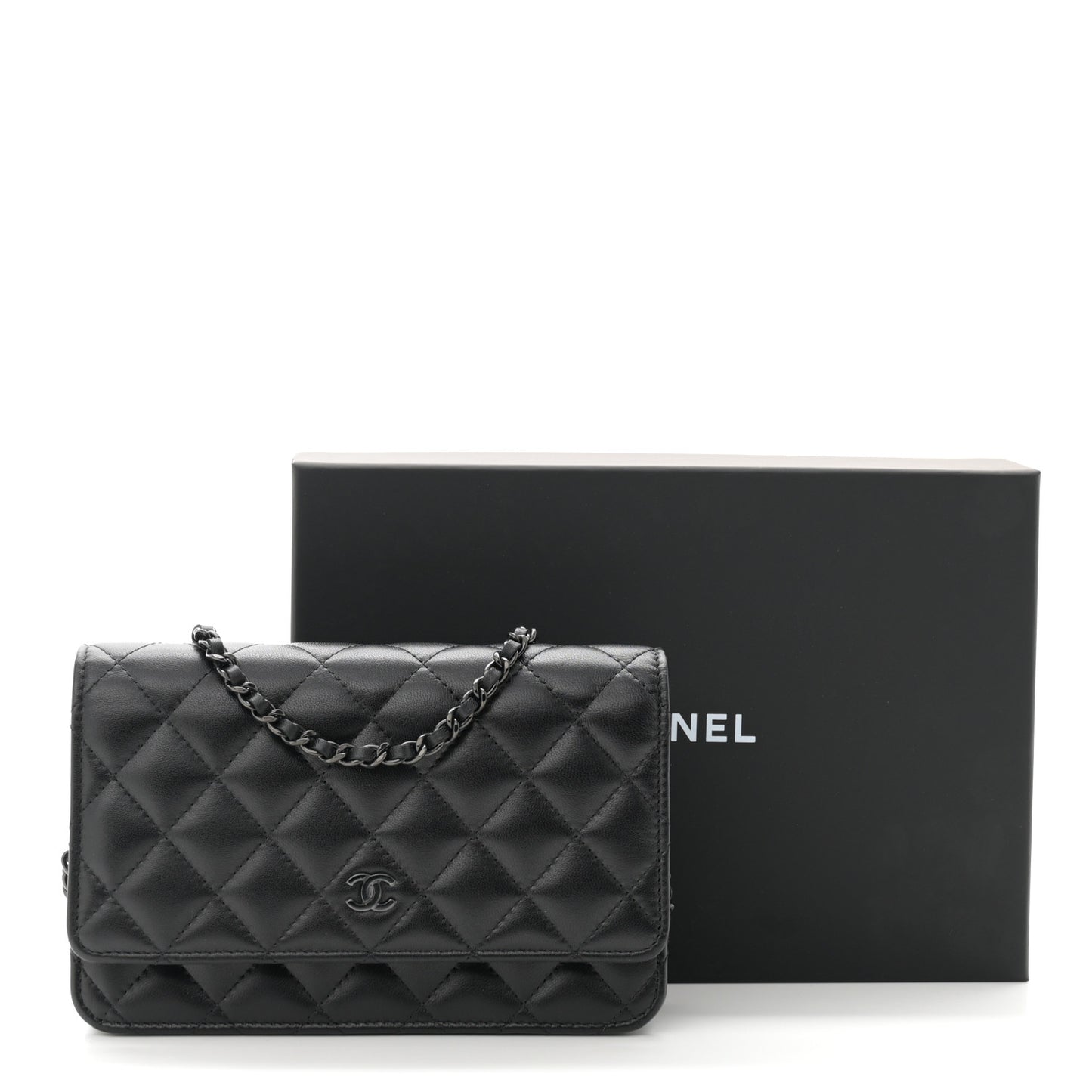 Lambskin Quilted Wallet On Chain WOC So Black
