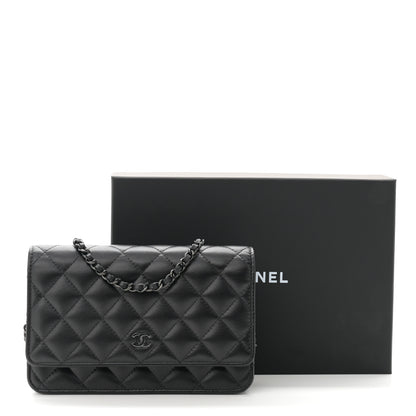 Chanel Lambskin Quilted Wallet On Chain WOC So Black 12 of 12