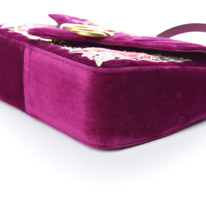 Gucci Velvet Matelasse Embroidered Small GG Marmont Shoulder Bag Fuchsia Violet Cyclamen 6 of 9