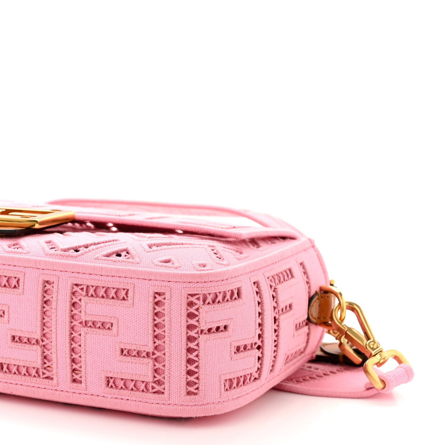 Fendi Canvas Cuoio Agata FF Ajour Embroidered Baguette Ciclamino Cuoio 9 of 9