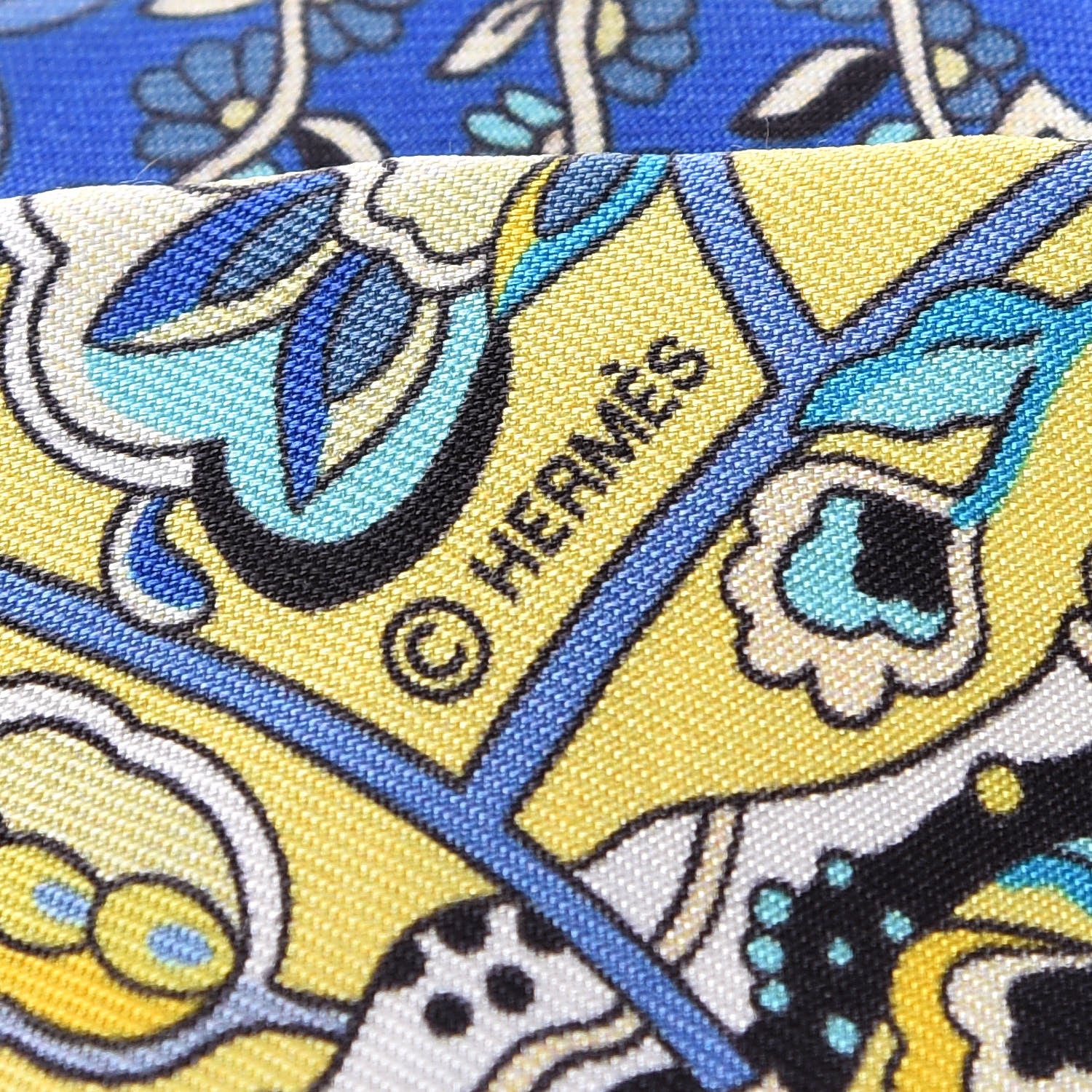 Hermes Silk Au Pays Des Oiseaux Fleurs Twilly Bleu Dur Jaune Vif Turquoise 5 of 5