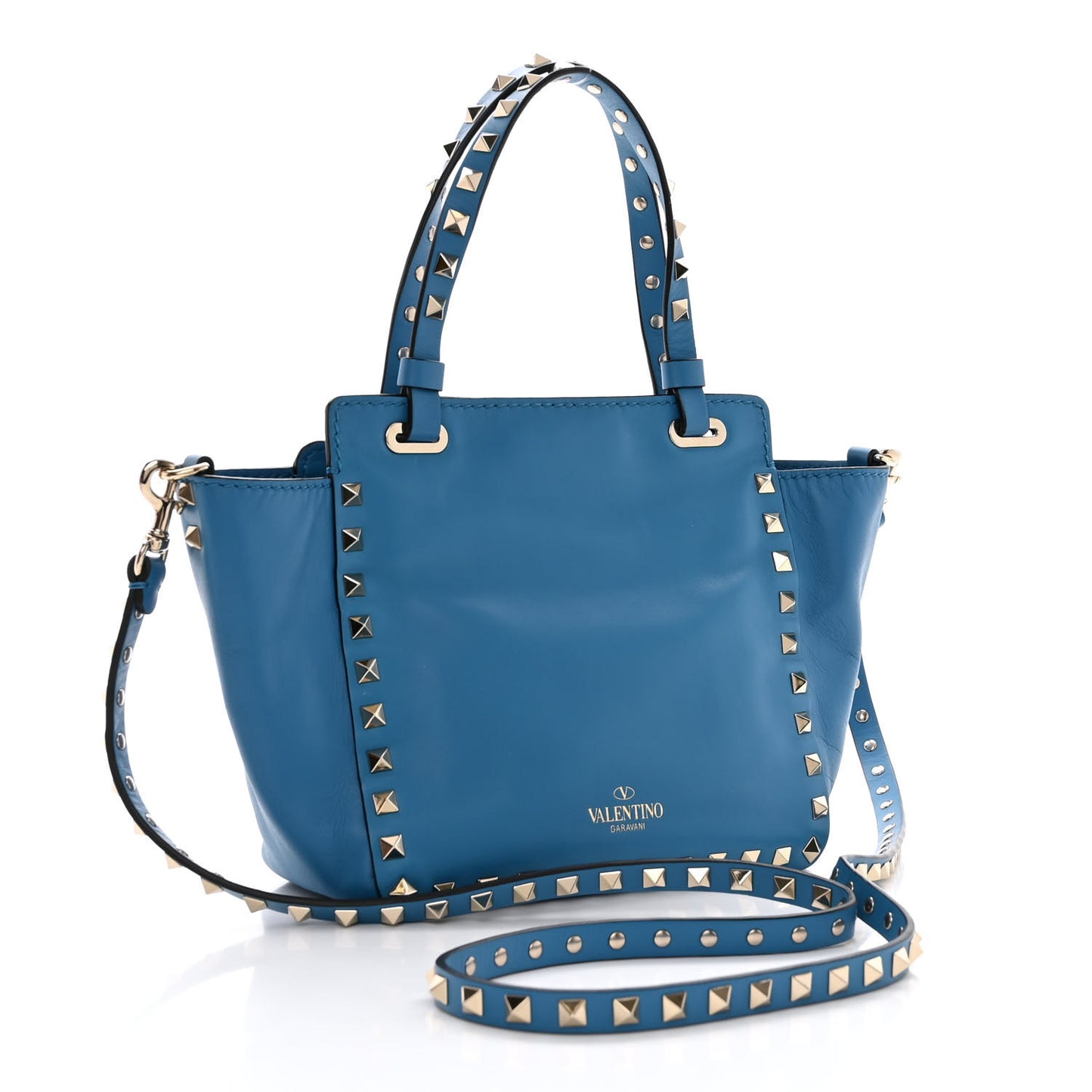 Vitello Mini Rockstud Tote Light Blue