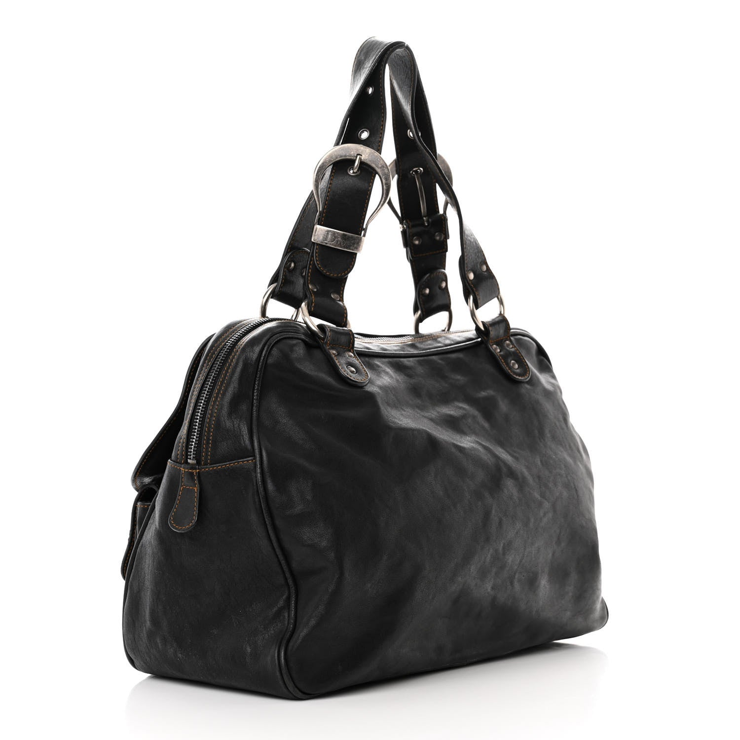 Christian Dior Calfskin Medium Gaucho Double Saddle Bag Black 3 of 15